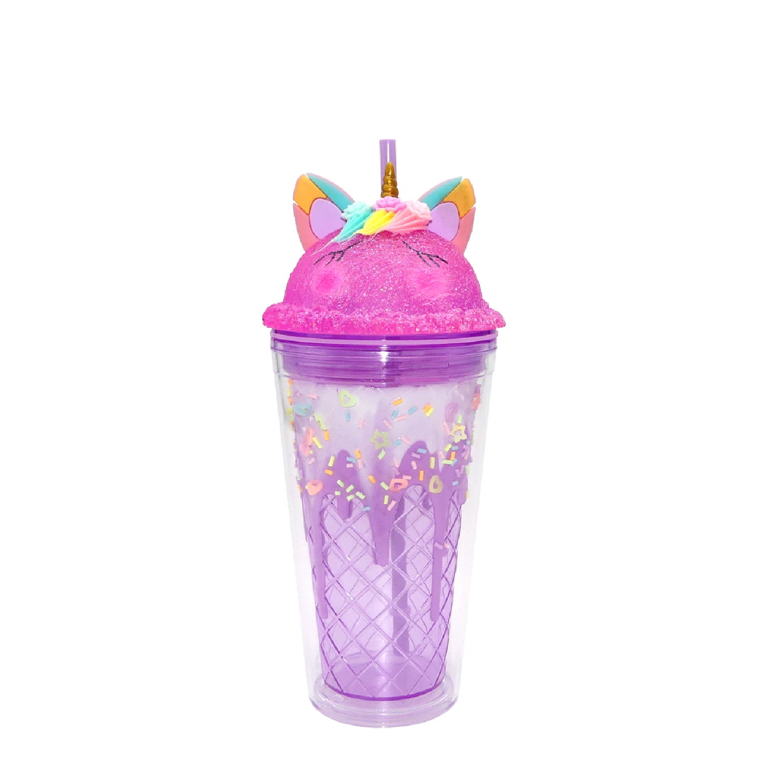 Double Wall Neon Unicorn Ice Cream Plastic Cup 16oz