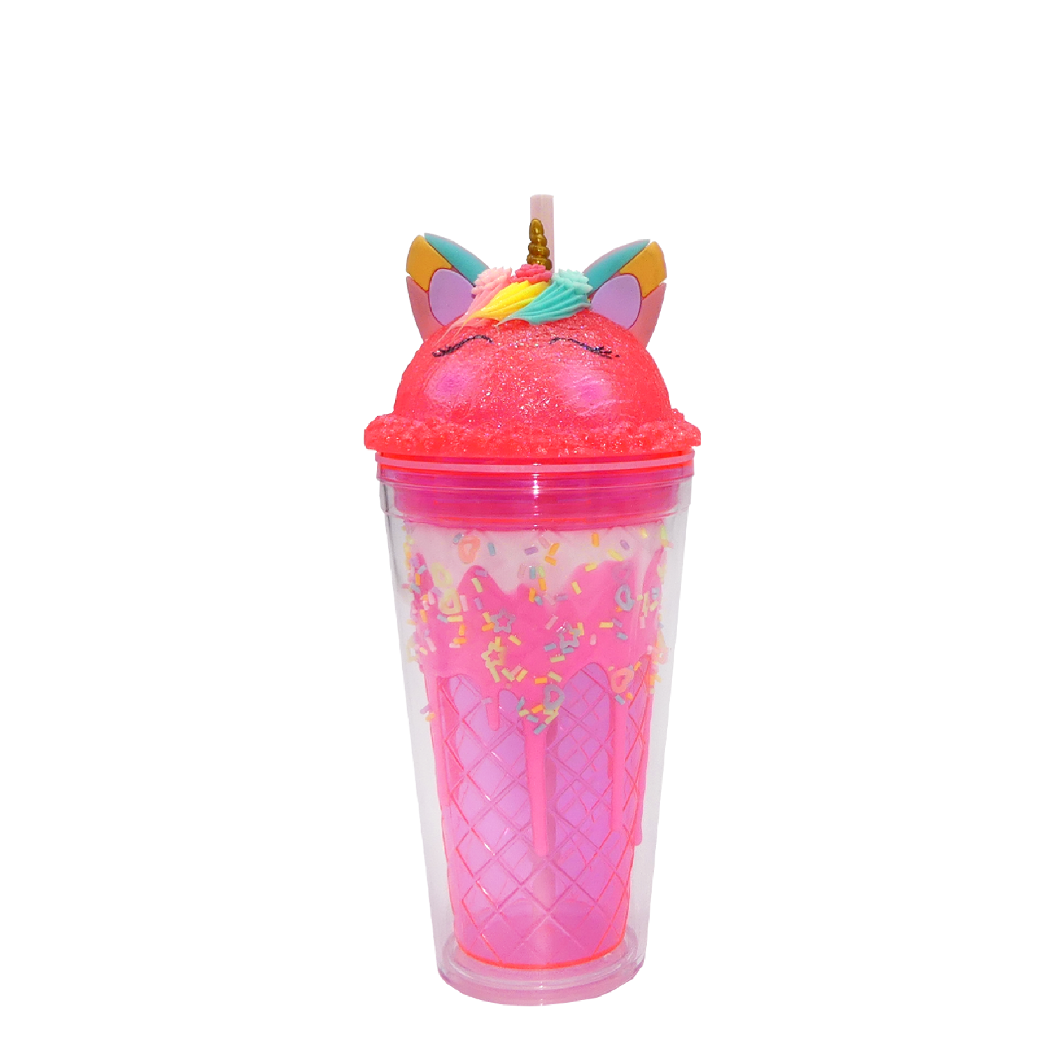 Double Wall Neon Unicorn Ice Cream Plastic Cup 16oz