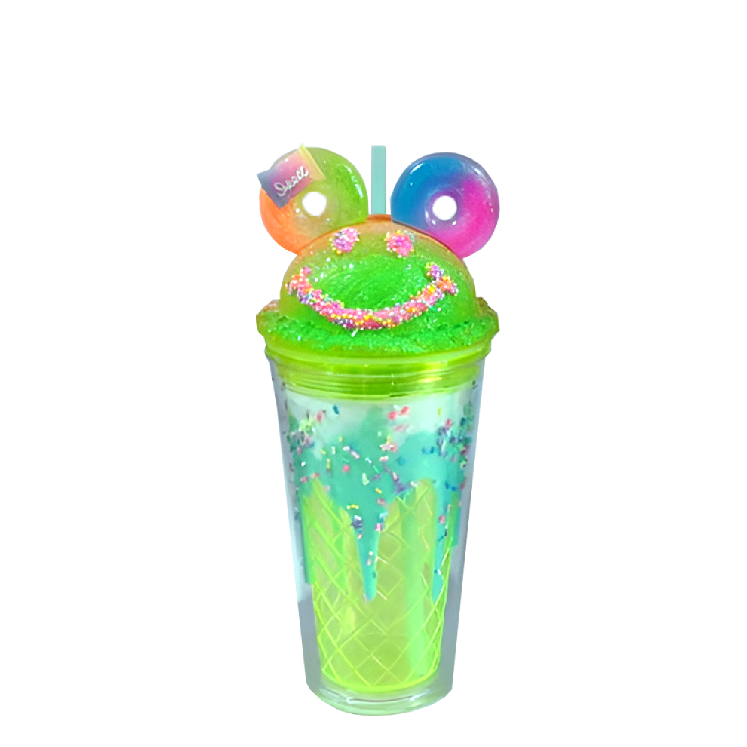 Double Wall Neon Smiley Face Ice Cream Plastic Cup 16oz