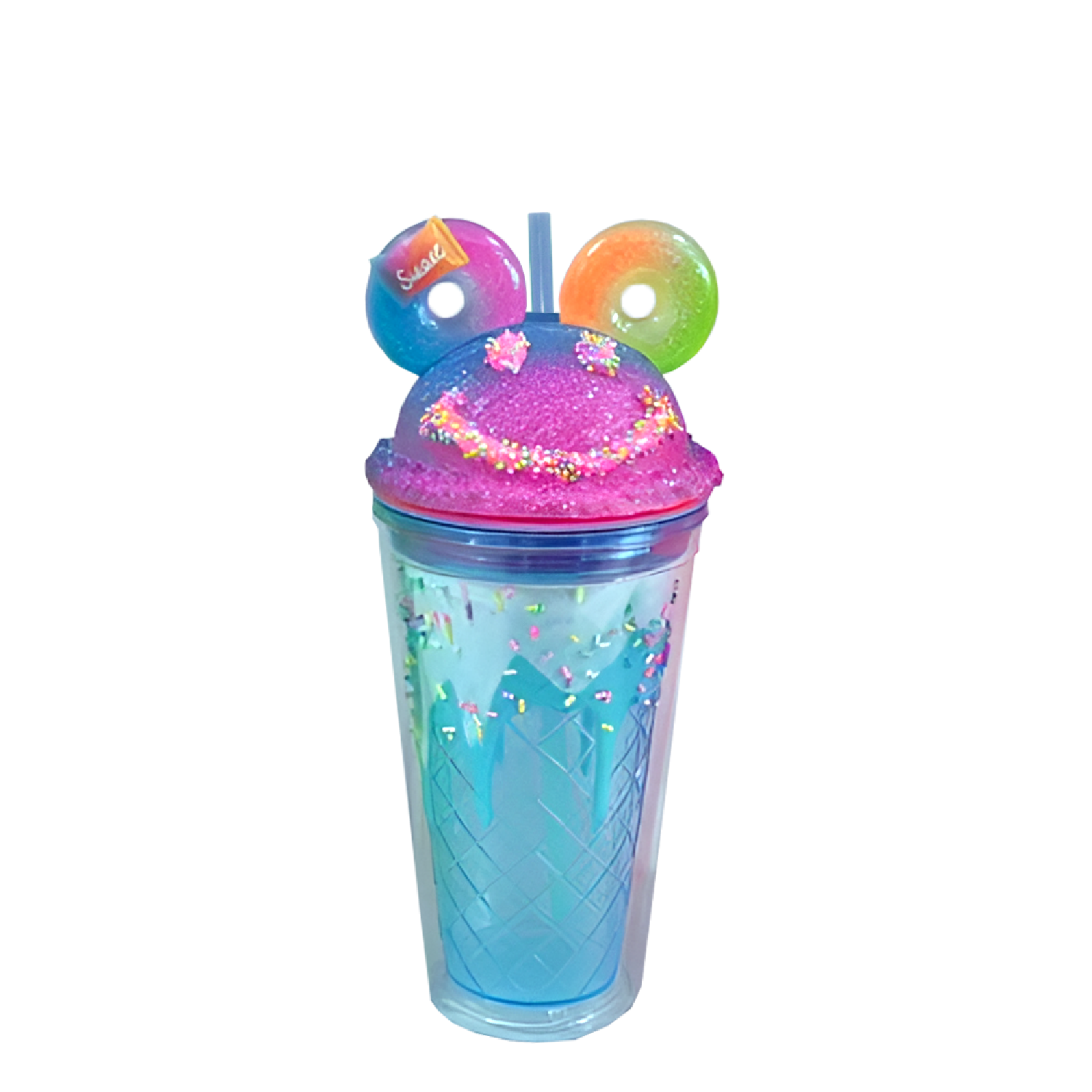 Double Wall Neon Smiley Face Ice Cream Plastic Cup 16oz