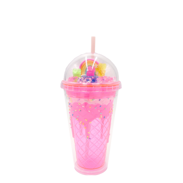 Double Wall Ice Cream Rainbow Gummy Bear Plastic Cup 16oz