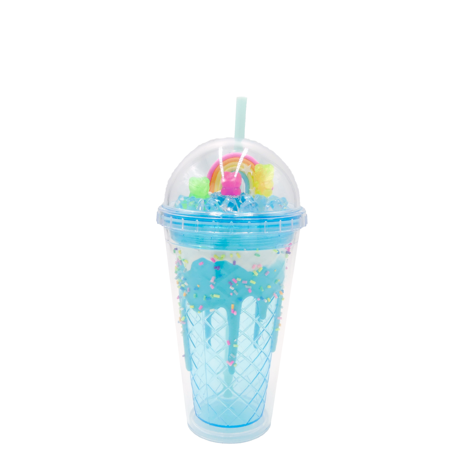 Double Wall Ice Cream Rainbow Gummy Bear Plastic Cup 16oz